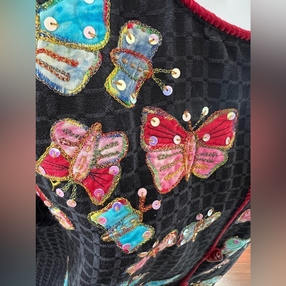 INDIGO Moon Multi Color Butterfly Metallic Thread Sequin Button Up Blazer Size S - Picture 8 of 14